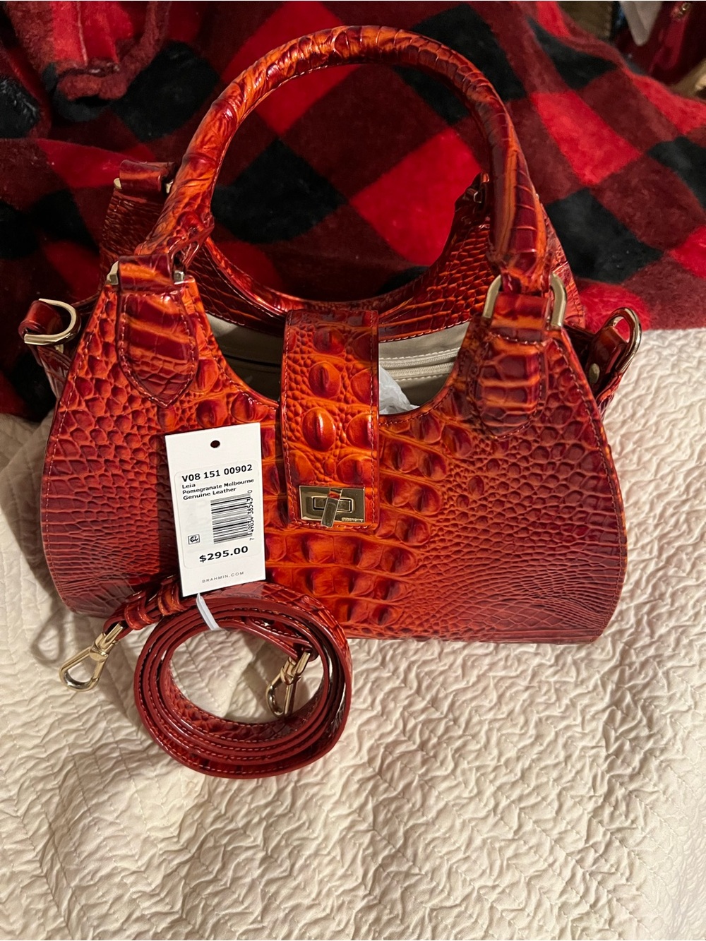 Croc-Embossed Red Top-Handle Satchel